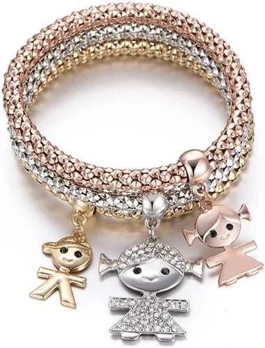 Miniatura 6 de Pulseras multicapa con dijes de cristal, 3 unidades, oro y plata, oro rosa, pulsera elástica en forma de corazón para mujer, árbol de la vida