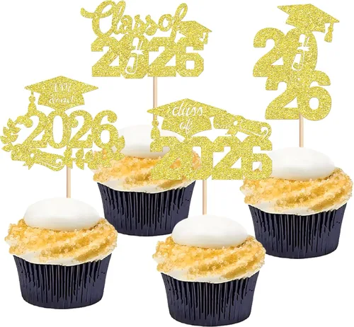 Miniatura 10 de 24 adornos para cupcakes de graduación 2026, selecciones de alimentos/aperitivos para fiesta de graduación, decoración de mini pasteles, adornos