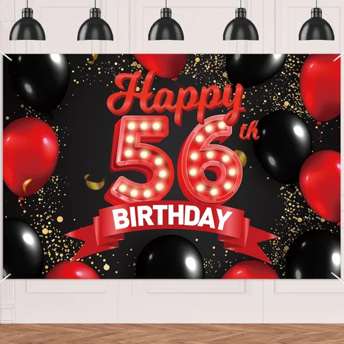 Miniatura 74 de Cartel de feliz cumpleaños 15 color rojo y negro, decoración temática de globos para niñas y mujeres, princesas de 15 años, fiesta de cumpleaños