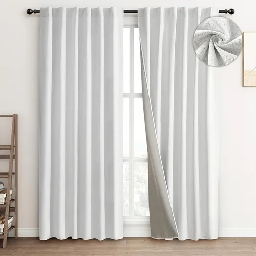 Miniatura 7 de FLORECORD Cortinas de lino 100% opacas de 52 pulgadas de ancho x 84 pulgadas de largo, juego de 2 paneles de cortinas opacas con aislamiento térmico