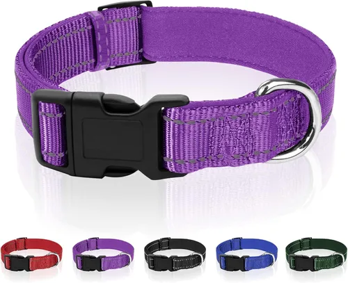 Miniatura 8 de Collar reflectante para perro con acolchado de neopreno suave, collar de nailon ajustable para perros pequeños, rojo, S