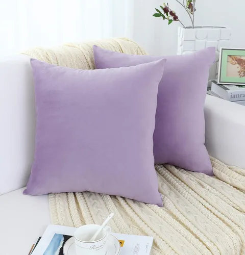 Miniatura 2 de Jeneoo Cómodas fundas de almohada de terciopelo suaves y gruesas para niños, para sofá, fundas de cojín decorativas sólidas cuadradas para Lavanda