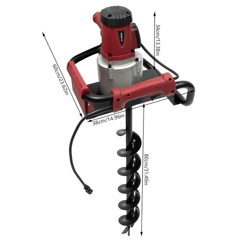 Miniatura 3 de 1500W 1.6HP Electric Post Hole Excavadora de extensión con brocas de 5.91 pulgadas y 3.94 pulgadas Excavadora eléctrica para plantar vallas
