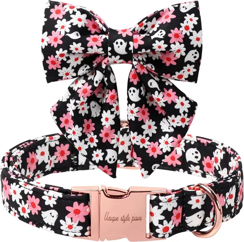 Miniatura 26 de Unique style paws Collar de perro de color verde sedoso, ajustable, duradero, con lazo para boda, collar de pajarita para cachorros y gatos pequeños