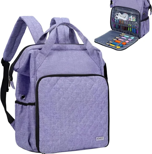 Miniatura 9 de HOMEST Mochila de Bolso para Tejer, Organizador de Almacenamiento para Crochet, Porta Hilos Grande con Bolsillo Frontal Personalizado para Rosa