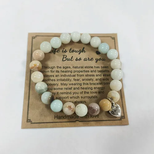 Miniatura 5 de Pingyongchang Pulsera elástica con cuentas de piedras naturales, con forma de corazón, ajustable, hecha a mano, trenzada, para mujeres, niñas
