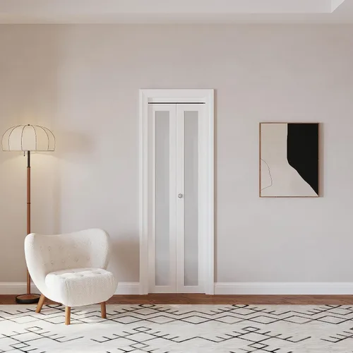 Miniatura 7 de Puertas plegables, puerta de vidrio esmerilado de 24 x 80 pulgadas con perilla y kit de herramientas, puerta interior plegable
