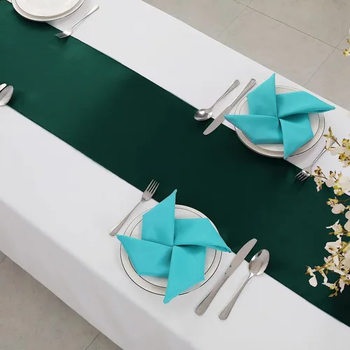 Miniatura 4 de Horbaunal - Juego de 2 caminos de mesa de satén verde bosque de 12 x 108 pulgadas, caminos de mesa suaves para bodas, banquetes y fiestas