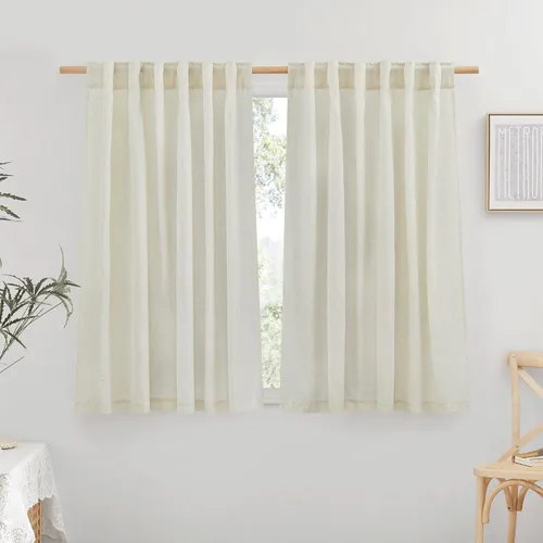 Miniatura 110 de NICETOWN Cortinas de lino grueso para dormitorio, privacidad añadida, bolsillo para barra y pestaña trasera, no se transparentan, mezcla de lino