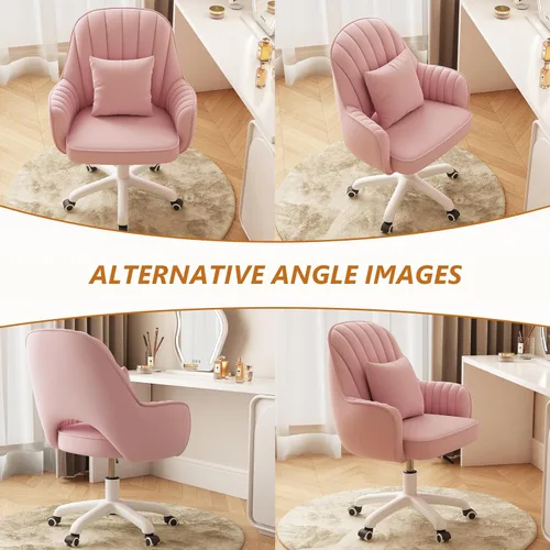 Miniatura 7 de Silla de Oficina para el Hogar de Terciopelo Sillas de Tocador Bonita Silla de Escritorio de Maquillaje con Ruedas Respaldo Medio Sillas de Rosa