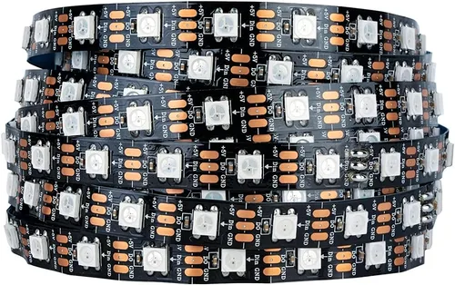 SEZO WS2812B ECO Tira de luz LED 16.4 pies/5M 60 LED/m 300 píxeles, direccionable individualmente, programable, 5050SMD, RGB, aleación, cables Negro