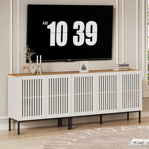 Miniatura 18 de BVIUNTWO Soporte de TV de granja para televisores de 70 pulgadas, centro de entretenimiento 2 en 1 con gabinetes de almacenamiento y base de metal