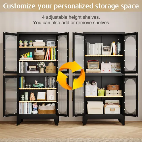 Miniatura 7 de GAIOUS Vitrina de metal negro con puertas acrílicas, armarios de despensa de cocina con 4 estantes ajustables y pies, almacenamiento alto y versátil