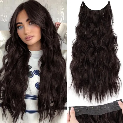 Miniatura 26 de KooKaStyle - Extensiones de cabello con hilo invisible, diadema transparente, ajustables, 4 clips fijadores, cabello largo y ondulado de 12