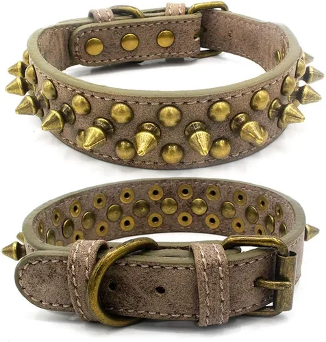 Miniatura 6 de Collares de piel sintética ajustable con remaches y tachuelas de hongos para gatos, cachorros, perros