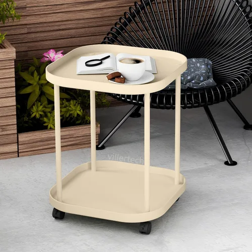 Miniatura 4 de Mesa Lateral con Ruedas, Mesa Auxiliar Sala de Estar Mesa Lateral Móvil de Plástico para Sofá Mesita de Noche Pequeña Dormitorio Caqui