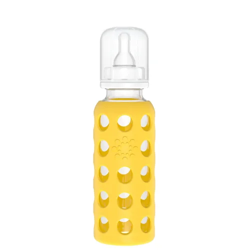 Lifefactory Biberón de vidrio de 9 onzas con pezón de etapa 2 y funda protectora de silicona, mango