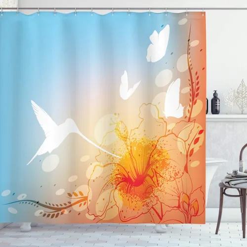 Miniatura 88 de set de cortina para baño decorativa de tela de poliéster con ganchos