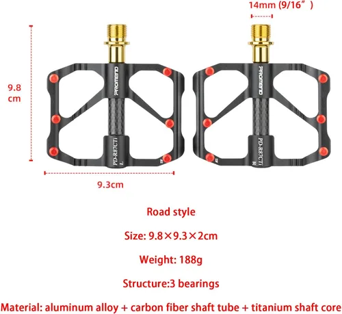 Miniatura 7 de Pedales de bicicleta de montaña Pedales de bicicleta de aleación de aluminio Pedales de bicicleta de 3 rodamientos de fibra de carbono Tubo de eje