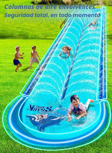 Miniatura 3 de Tobogán de agua para niños y adultos con rieles de protección inflables extragrandes y rociadores de agua de doble vía, diseño resistente y extra