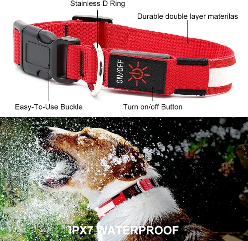 Miniatura 3 de YFbrite Collar de Perro LED Ultra Ligero Ajustable, Collares de Perro Iluminados Recargables que Brillan en la Oscuridad, Visibilidad y Seguridad