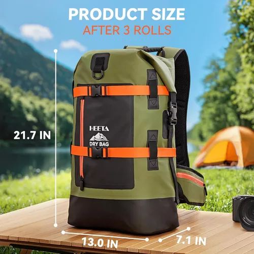 Miniatura 4 de HEETA - Bolsas secas impermeables para hombres y mujeres, mochila de 40 L, con parte superior enrollable, mochila de senderismo resistente para Verde