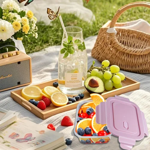Miniatura 9 de Paquete de 4 recipientes de vidrio de 13 onzas / 0.37 L con tapas, recipientes de almacenamiento de vidrio con tapas, sin BPA, organizadores y Rosa