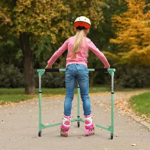 Miniatura 2 de GanFindX Patinador plegable para niños, patinaje sobre ruedas, entrenador de patinaje para niños pequeños, altura ajustable, caminante de Verde