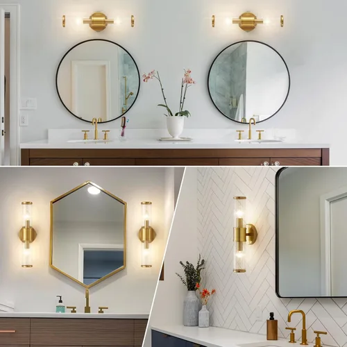 Miniatura 3 de Lámparas de baño – Aplique de pared dorado para iluminación de pared moderna con pantalla de vidrio para espejo de baño, dormitorio, sala de estar