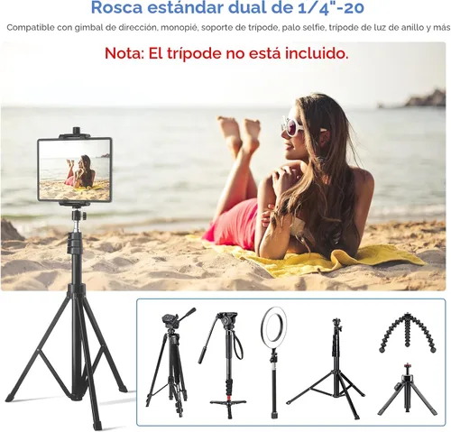Miniatura 4 de KDD Adaptador de trípode para iPad y teléfono con cabeza esférica, soporte para iPad para trípode, soporte giratorio de 360 grados para tableta