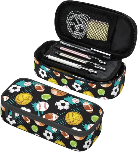Miniatura 21 de Estuche de lápices con textura de pelota de fútbol americano, bolsa de almacenamiento de gran capacidad, bolsas de papelería con cremallera, soporte