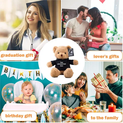 Miniatura 6 de Oso de peluche personalizado con texto + foto, oso de San Valentín, animales de peluche, juguetes de peluche como regalos personalizados para Negro