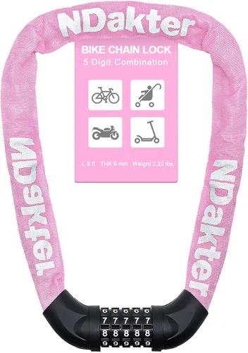 Miniatura 46 de NDakter Cerradura de cadena para bicicleta, combinación de 5 dígitos, resistente, antirrobo, cerradura de bicicleta de seguridad