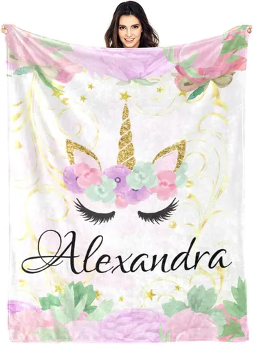 Miniatura 10 de Manta personalizada de unicornio floral para niñas, manta de bebé personalizada para niñas con nombre, regalos de bebé personalizados para niñas