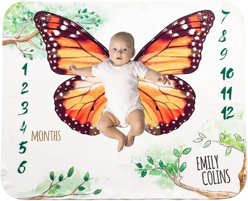 Miniatura 10 de NAZENTI Manta de bebé – Manta personalizada de elefante niña, manta personalizada de hojas de pampa, manta del mes del bebé, regalo para recién