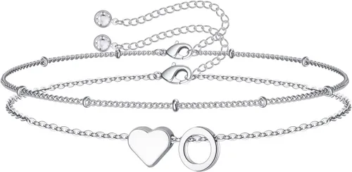 Miniatura 24 de M MOOHAM Pulseras de oro con inicial de corazón para mujer, pulseras con dije de letra A-Z de corazón dorado en capas para mujer, pulseras