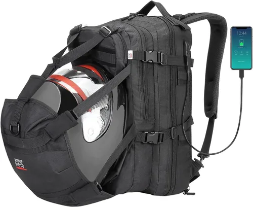 KEMIMOTO Mochila para Casco de Motocicleta para Hombres con Puerto de Carga USB, Impermeable, Mochila de Equitación Recargable de Gran Capacidad, 37L