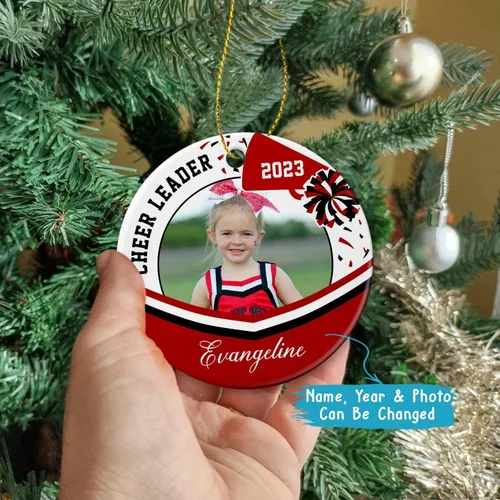 Miniatura 2 de Adornos para árbol de Navidad de animadora, adornos de animadora de cerámica con foto personalizada, adorno de animadora, entrenador de animadora