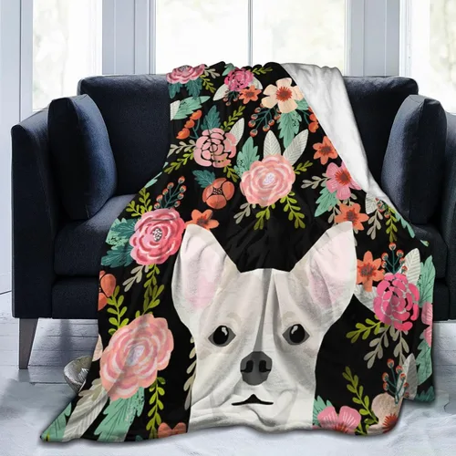 Miniatura 7 de HAZIMCS Manta de franela de felpa de forro polar, diseño floral de bulldog francés, lindo regalo para mascotas, razas de perro, para sillón
