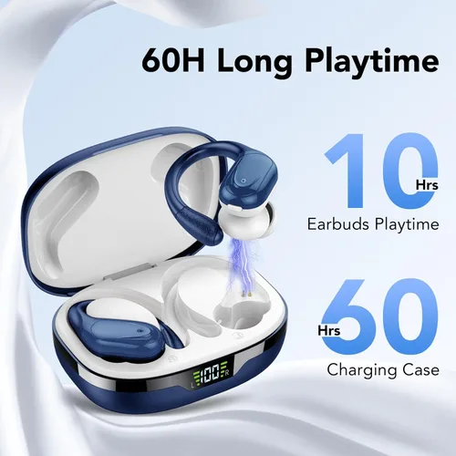 Miniatura 3 de Auriculares inalámbricos Bluetooth 5.3, 60 horas de reproducción con pantalla digital, auriculares inalámbricos deportivos con gancho para la oreja