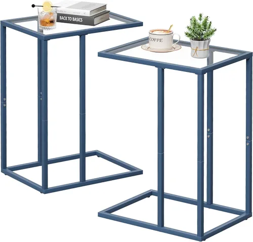 Miniatura 16 de Mesa auxiliar de cristal en C, mesa auxiliar para sofá, mesa auxiliar de vidrio templado con marco de metal, mesa de bandeja de TV para espacio Negro