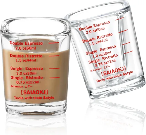 Miniatura 11 de SAIAOKJ Juego de Vasos de Chupito y Taza de Medición 2PAQUETE Vasos de Chupito Espresso de Vidrio Pesado Líquido 26 Mediciones Incrementales 1 OZ, 2