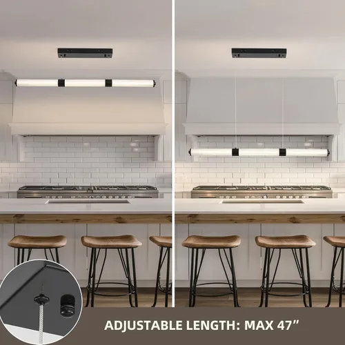 Miniatura 5 de Candelabros negros para comedor, iluminación regulable para isla de cocina, luz colgante lineal, lámpara LED moderna para sala de estar y mesa