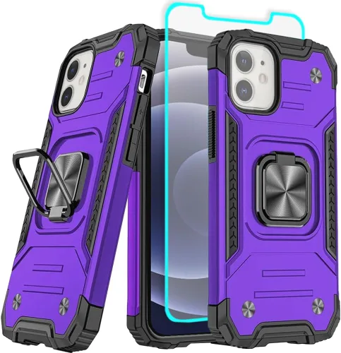 Miniatura 10 de HNHYGETE Funda para iPhone 12 / iPhone 12 Pro con protector de pantalla: [grado militar de 20 pies probada en caídas] anillo a prueba de golpes