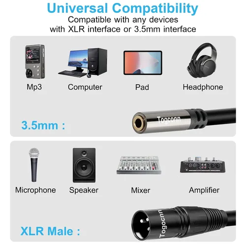 Miniatura 5 de XLR macho a 0.138 in hembra adaptador de cable, convertidor de conector TRS estéreo equilibrado de 2 pies, 3 pines (1/8 pulgadas)