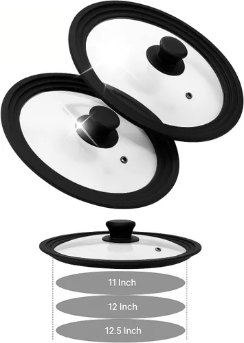 Bezrat Tapas universales para ollas, sartenes y sartenes – Paquete de 2 cubiertas resistentes al calor de vidrio templado con borde de silicona – Se