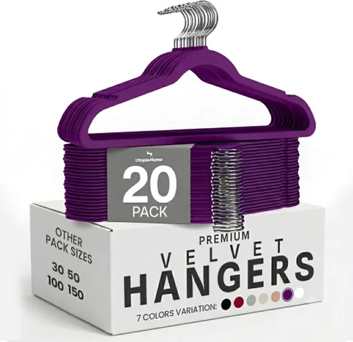 Miniatura 15 de Utopia Home Velvet Hanger - Paquete de 100 perchas delgadas antideslizantes de lujo para pantalones y abrigos, perchas fuertes que ahorran espacio