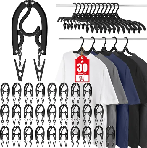 Miniatura 11 de 30 piezas de perchas de viaje, organizador de perchas plegables portátiles para viajes, bastidor de secado de ropa de plástico, elementos esenciales
