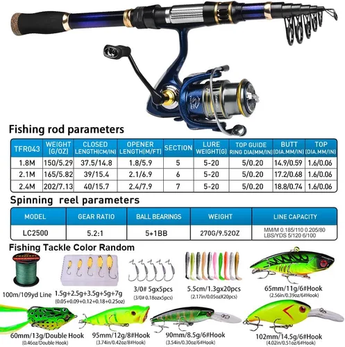 Miniatura 3 de Combo de caña de pescar y carrete, bastones de pesca telescópicos y carretes giratorios, caña de pescar de fibra de carbono con 2500 combos