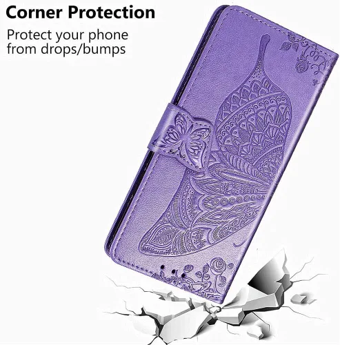 Miniatura 6 de Funda tipo cartera para Samsung Galaxy S22 Ultra 5G, piel sintética de alta calidad con diseño de mariposa en relieve, función atril, ranuras